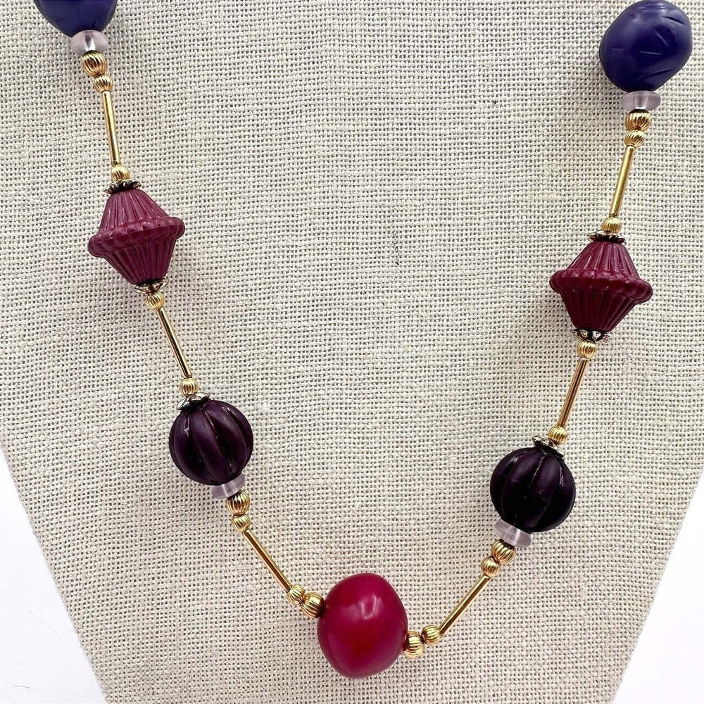 Vintage Y2K 90s Gold Tone Beaded Long Necklace Statement Women's Classic Jewelry